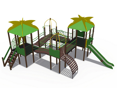 Деревянная площадка для дачи Джунгли Маугли с металлическим скатом ДИО 02101