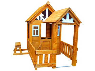 Детский деревянный домик Лучик с верандой и скамейкой